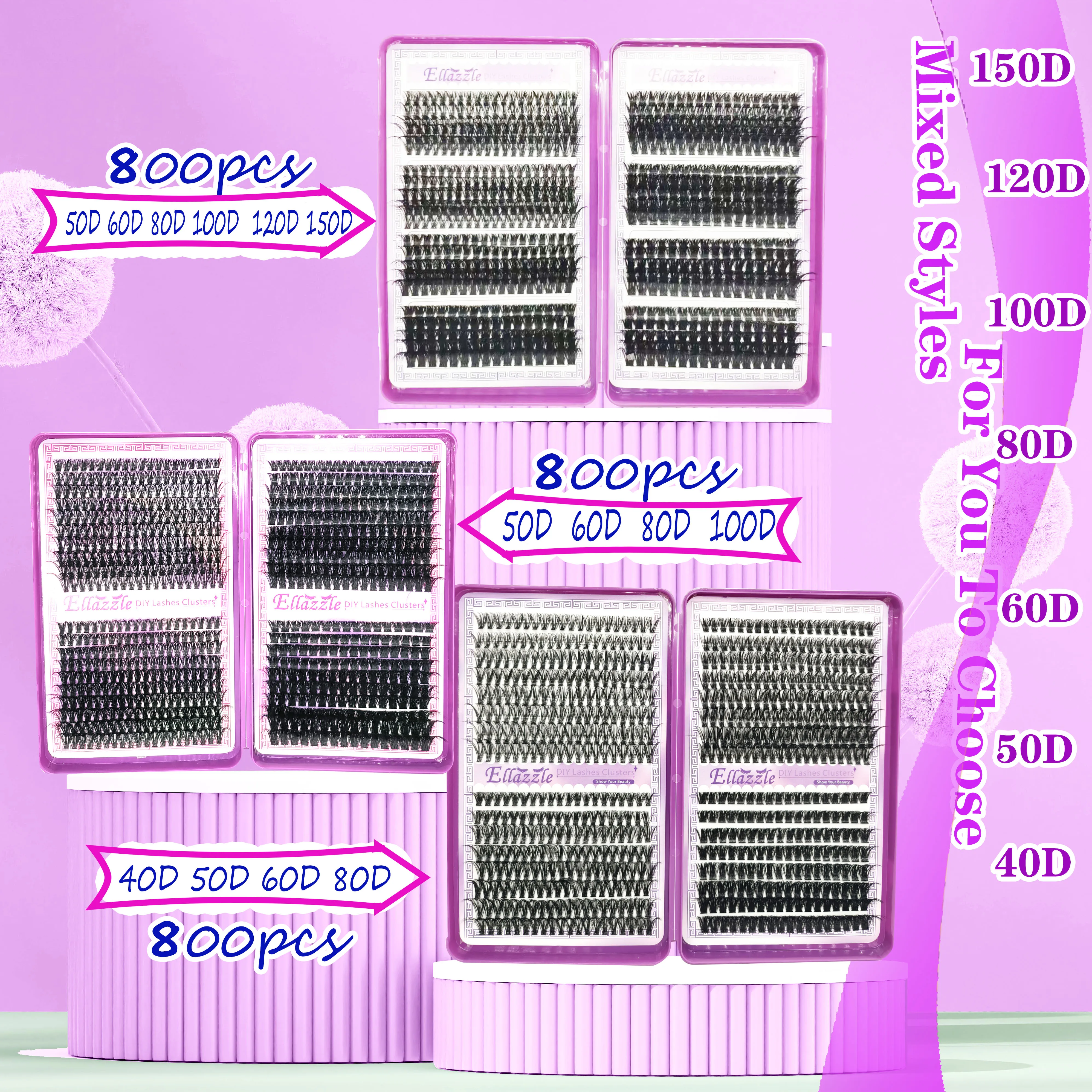 40D-150D Lashes Cluster DIY Lash Extension Mixed Tray Clusters Øjenvipper Fluffy Volume Individuelle vipper Cat Eye Lash Extension — image 2