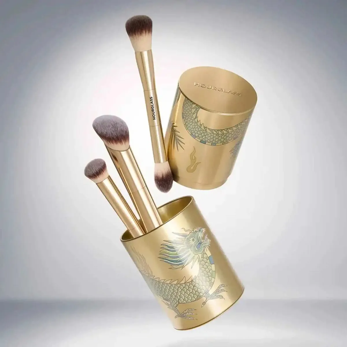 Complexion Essentials Brush Set -Dragon series 3 makeup brushes with a Packaging box and a Brush bucket — image 2