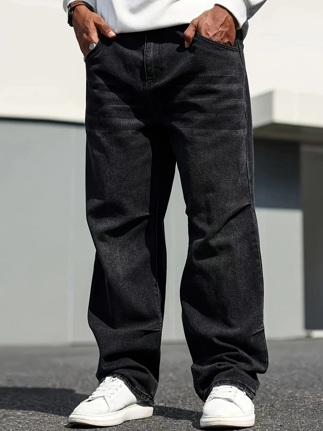 Men's Classic Straight-Leg Jeans - Cotton Blend Dark Blue Denim Non-Stretch All-Season Wear Comfort Fit with Slant Pockets — image 4