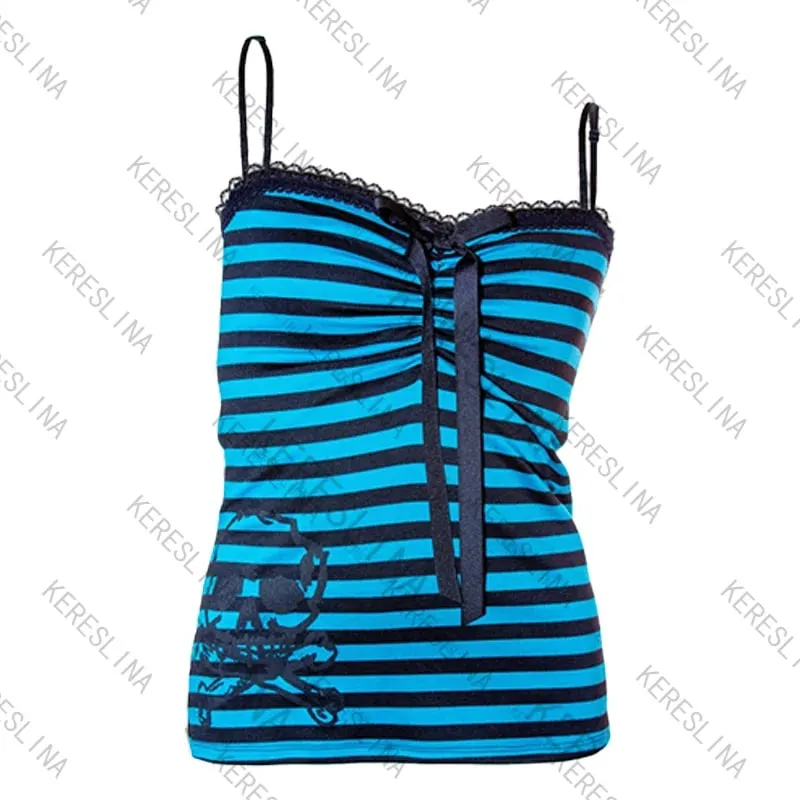Millennial Style Y2K Skull Lace Bow Striped Halter Top Punk Goth Harajuku Style Top Summer Spice Girls Aesthetic Slim Streetwear — image 10