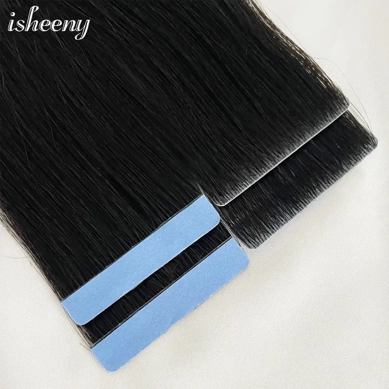 Isheeny Invisible Tape In Hair Extensions 12" 16" 20" Skin Weft Tape Ins 10ks Natural Straight Machine Made Remy Human Hair