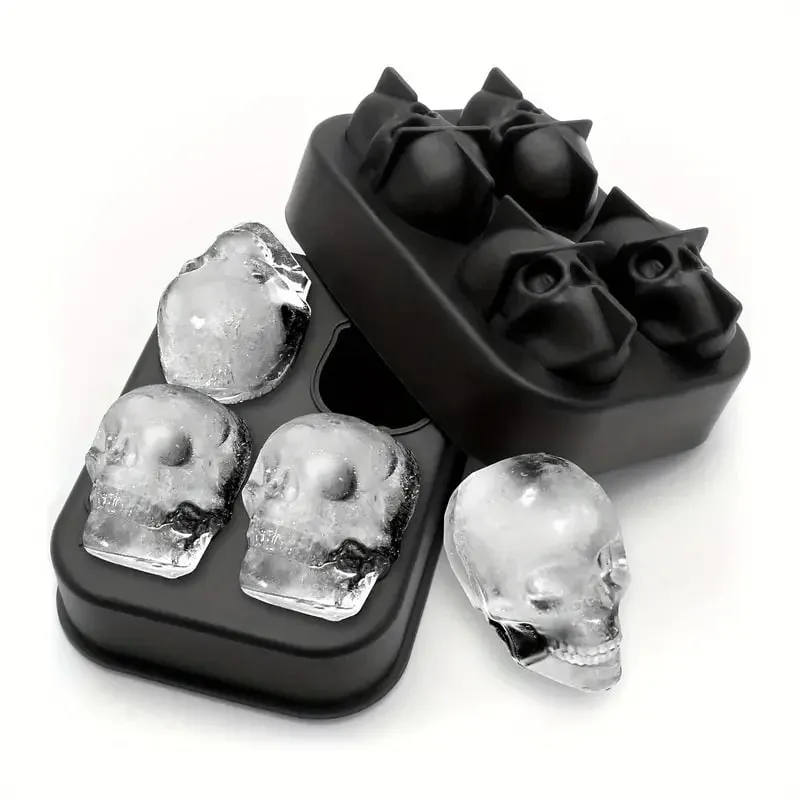 Silicone Ice Cube Mold Tray With Lid Diamond Skull Ball Shape Ice Maker Easy Release For Whisky Cocktail Kitchen Accessorie