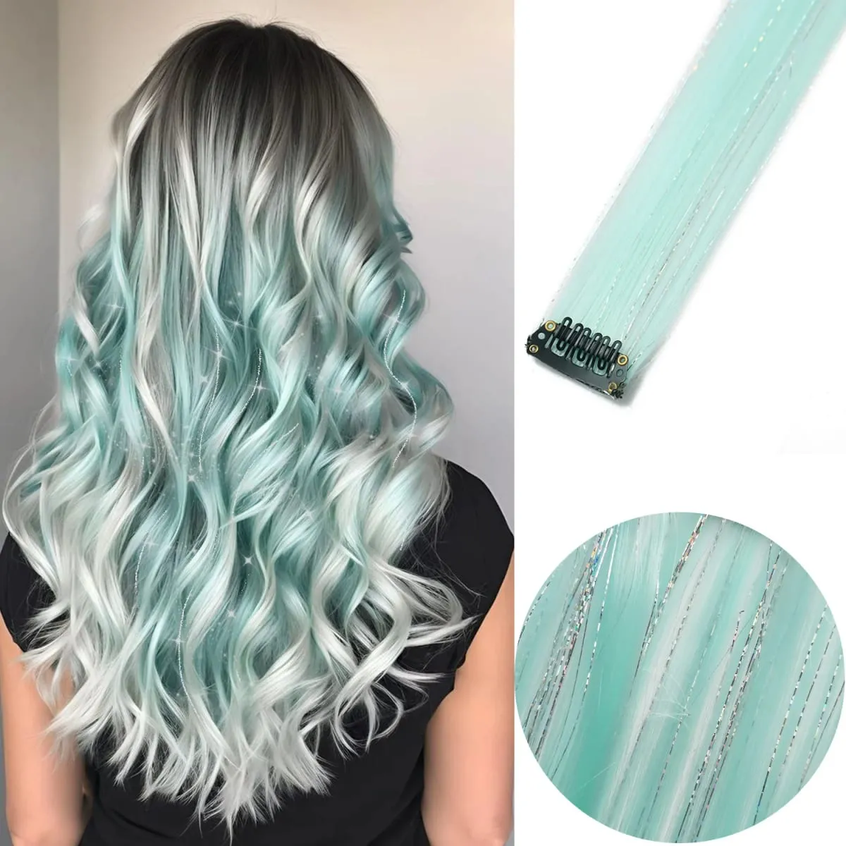 6pcs/pack Colored Party Highlights Clip in Hair Extensions 22 inches Multi-colors Straight Hair Synthetic Hairpieces