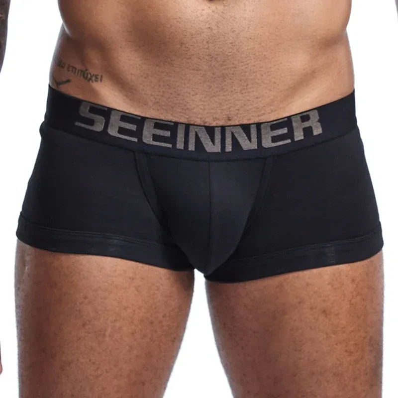 Seeinner رجل سراويل بوكسر القطن U محدب الحقيبة الملابس الداخلية لينة مريحة السروال Cueca Masculina M-XXL أسود أبيض رمادي