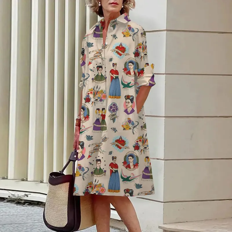 S-5Xl サマーシャツドレス ホワイト ブルー イブニング ヴィンテージ ドレス パーティー エクストラロング 女性の ルーズガウンのみ 青磁プリントガウン — image 16