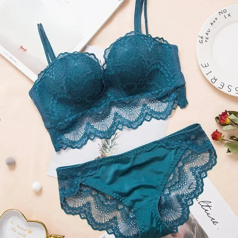 Sexy Push Up Bra Lingerie Set - Comfortable Wireless Lace Underwear Massage Palm Cup for Lift 75C/80C/85C — image 2