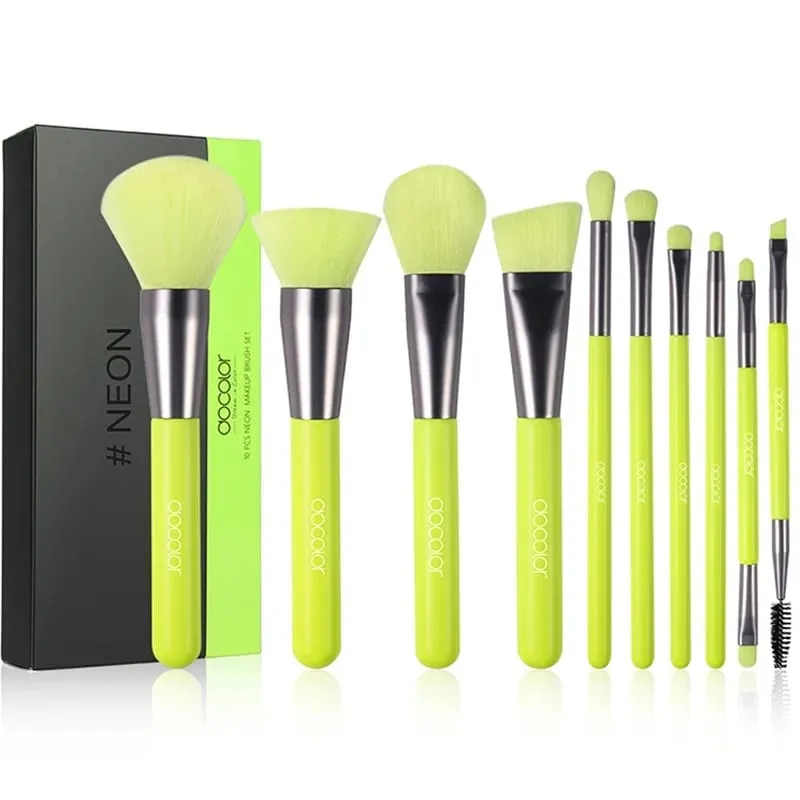 Docolor Neon Makeup Brushes 10pcs Professional Synthetic Hair Powder Foundation Eye Shadows Blending Contour Make Up Brushes — image 1
