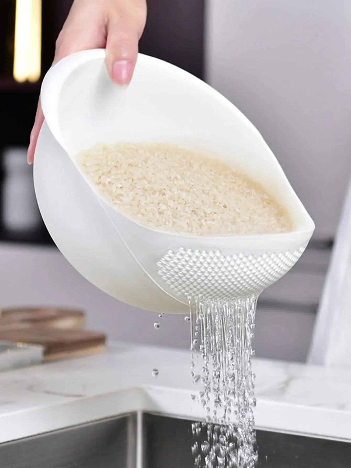 1PC-Silicone Colander Rice Bowl Drain Basket Fruit Bowl Washing Drain Basket with Handle Washing Basket Home Kitchen Organizer — image 2