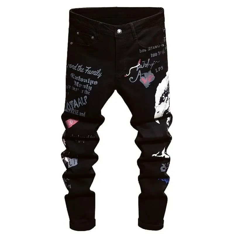2025 Spring and Autumn New Fashion Trend Printed Black Straight Leg Jeans Men's Casual Comfort Breathable High Quality Pants — image 6