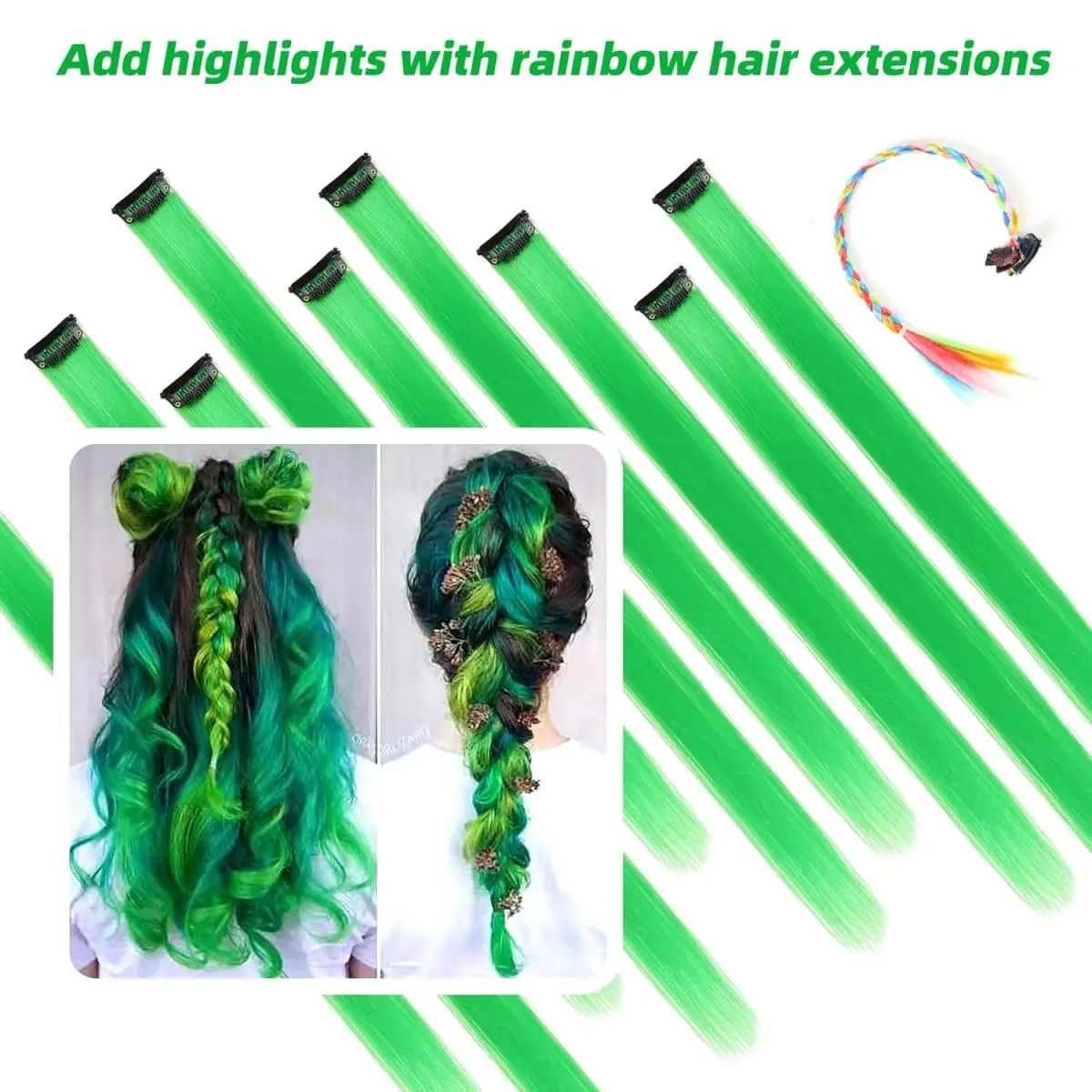 Synthetic 5PCS Colorful Hair Extensions Party Highlights Colorful Clip in Hair Extensions Straight Hairpieces for Women Girls — image 4