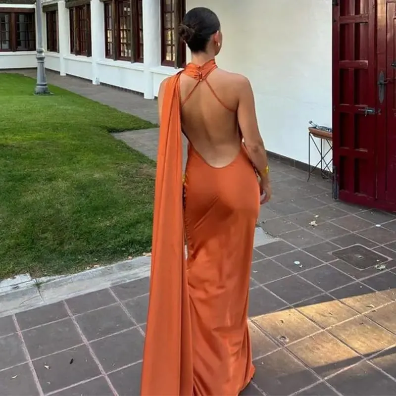 Sexy Satin Ribbon Halter Party Dress Women Elegant Backless Off Shoulder Sleeveless Dresses 2026 Summer New Famale Solid Robes