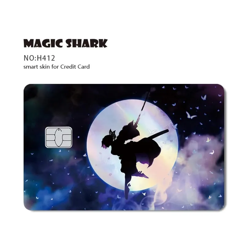 Magic Shark Demon Slayers Anime Cool Shinny Holographic Laser Skin Cover Sticker Film for Debit Credit Card