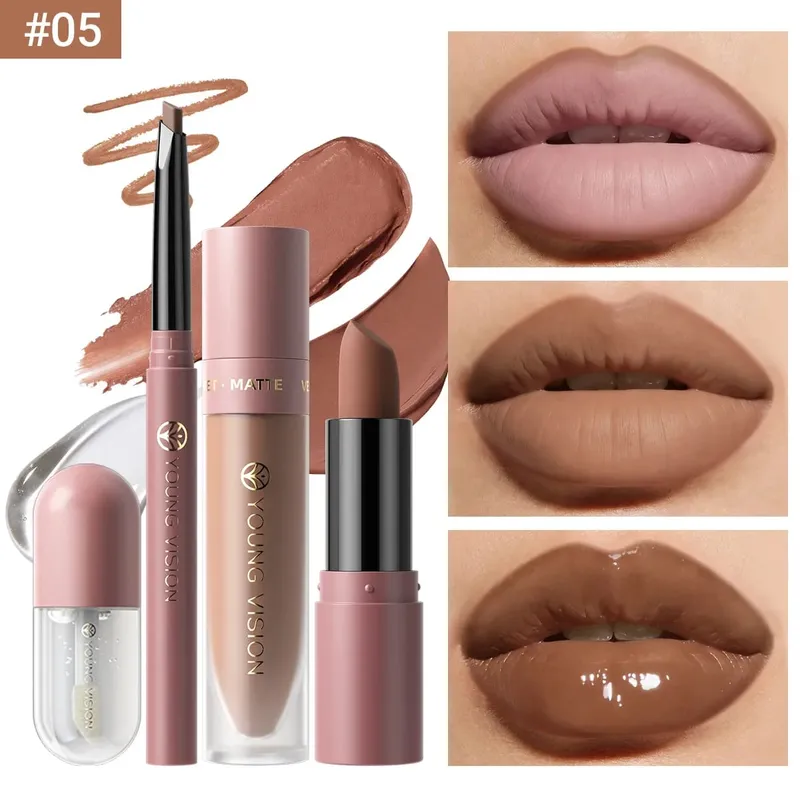 Set 4Pcs Lip Makeup Kit Liner Lipstick Liquid Lip Oil 8 Colors Optional Matte Velvet Lip for Daily Party Makeup — image 10