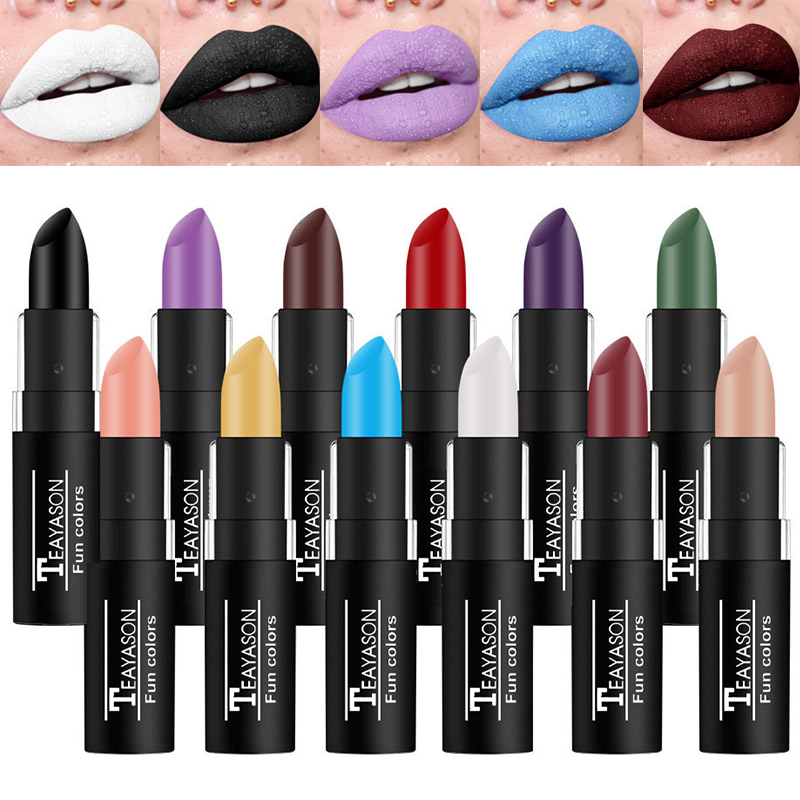 Punk Dark Wine Red Lipsticks Waterproof Easy To Color Makeup Sexy Red Lipstick Matte White Black Lip Gloss Facial Body Painting — image 6