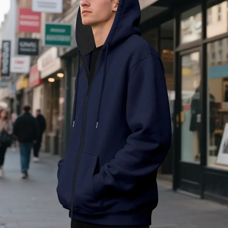 Baru 2026 Musim Gugur Kasual Lelaki Lengan Panjang Zip Bertudung Kot Sweatshirt Fesyen Lelaki Luaran Pakaian Sukan Jaket Hoodies — image 14
