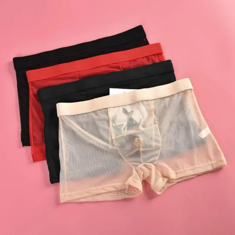 Şeffaf Boksörler Erkekler için Erkek Külot See Through Seksi Örgü Düşük Bel Buz Ipek Ince Soğutma Erkek Külot Erkek iç çamaşırı — image 2