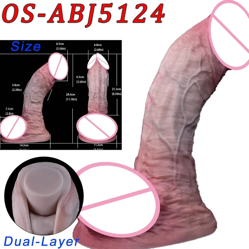 Mainan Seks Stimulator Vagina Anal Kepala Ganda Dildo Panjang Realistis 47Cm dengan Pengisap untuk Pasangan Lesbian Alat Dewasa Pria Gay