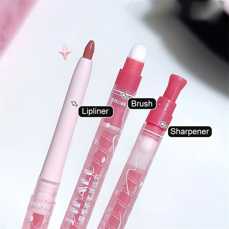 2 Màu Matte Lipliner Bút Chì Khỏa Thân Kẻ Viền Môi Với Cọ Môi Chống Nước Tự Nhiên Màu Hồng Đào Son Môi Bút Chì Viền Môi Trang Điểm — image 4