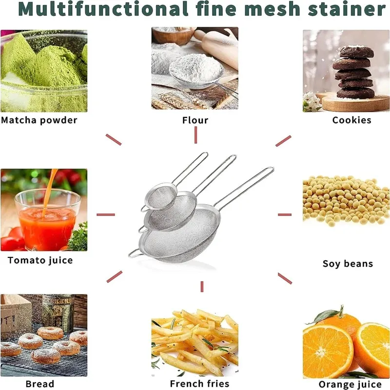 1/3/4Pcs/Set Stainless Steel Wire Fine Mesh Oil Strainer Flour Colander Sieve Sifter Pastry Baking Tools Kitchen Accessories — image 5