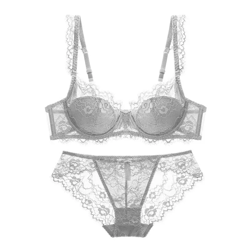 Women Sexy Lingerie Set Elegant Thin Lace Bra Set See Through Brief Sets Soft Underwear Ladies Bra and Panty Set — image 8