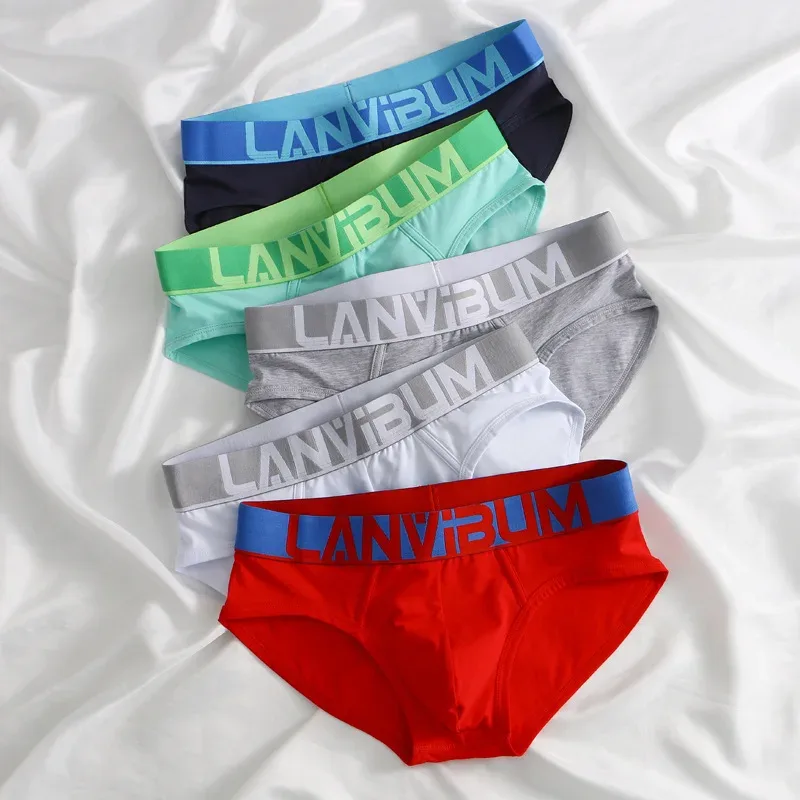 LM644 Summer Men's Briefs Colorful Bright Ribs Cotton Mid-waist Simple Comfortable Breathable U-bullet Bag Soft Youth Underwear — image 2