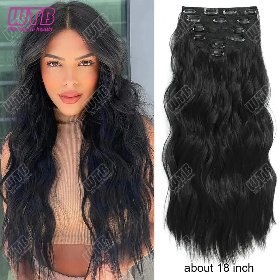 Clip In Hair Extensions Synthetic Hair 12Inch 4 PCS Set Wavy Curly Hair Extension Synthetic Hairpieces For Women Girls Daily Use