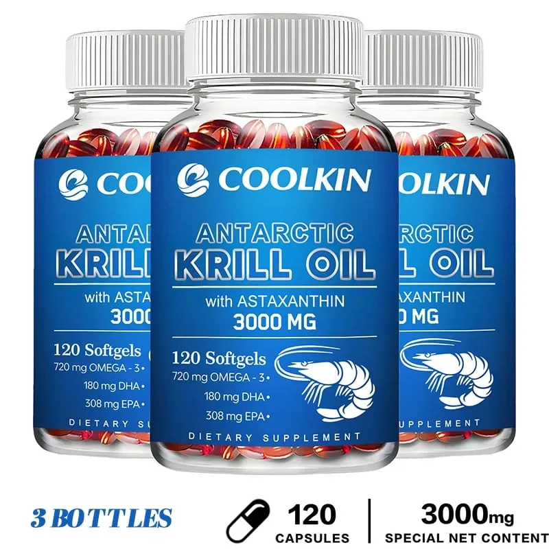 Antarctic Krill Oil 3000mg - Omega-3 EPA DHA Natural Astaxanthin Maximum Strength for Heart & Joint Health