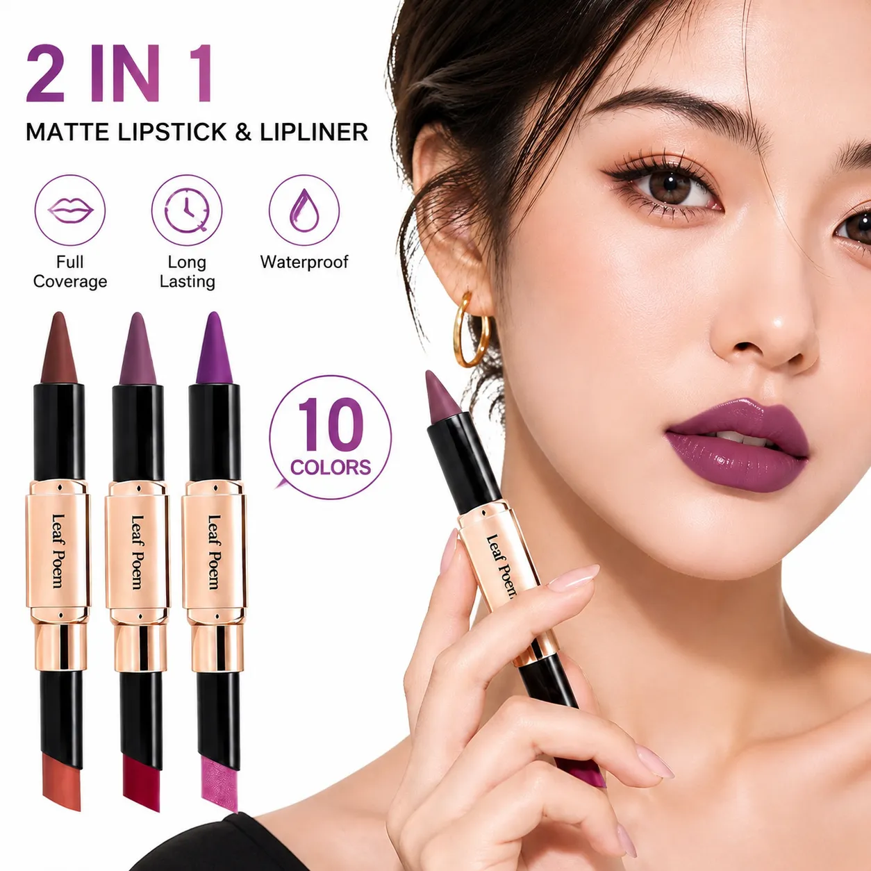 Dual‑Head Matte Lipstick Lip Liner Pen 2‑in‑1 Lip Definer & Lip Color Stick Smooth Lip Makeup for Daily Party Use — image 2