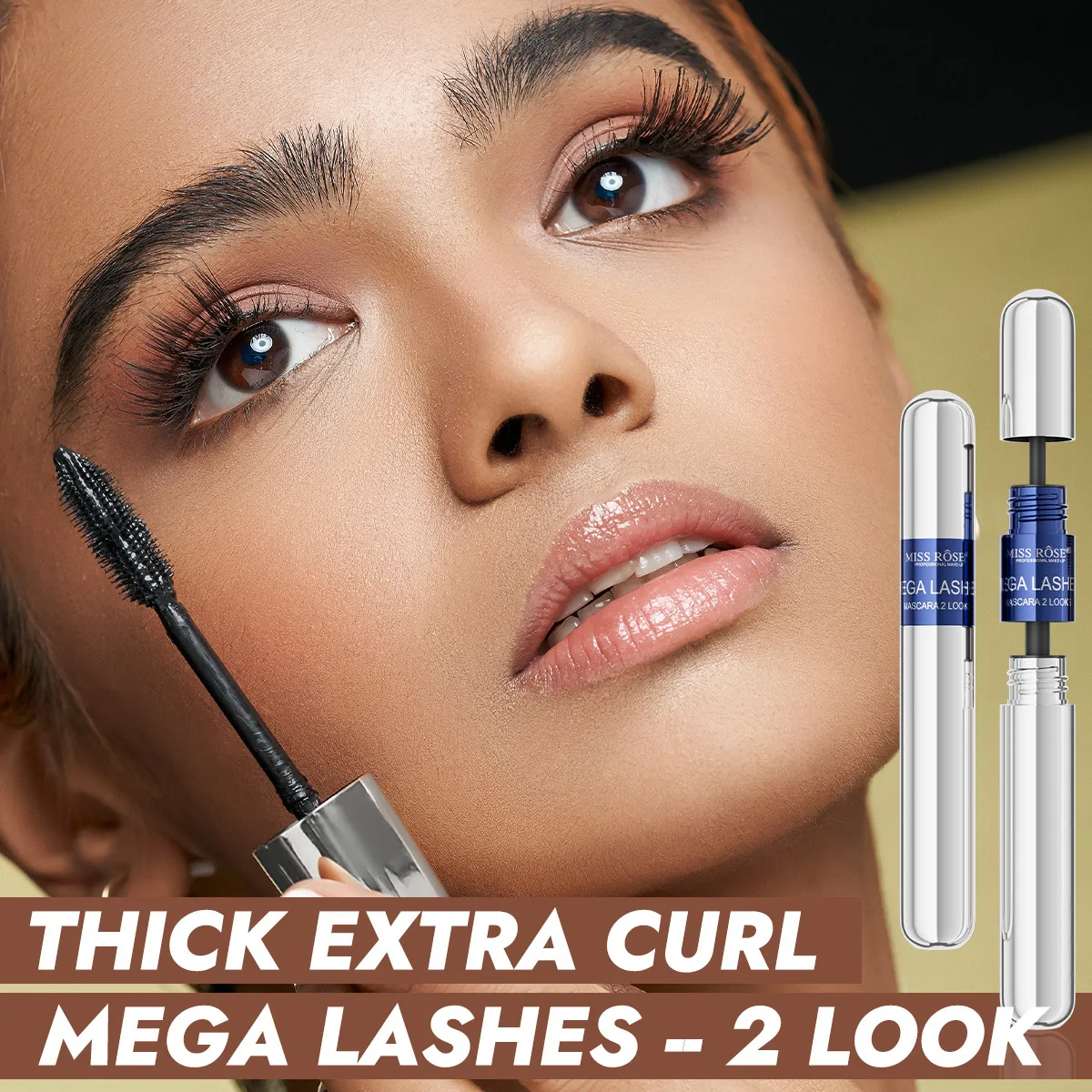 Sort Mascara Sæt Stort børstehoved Volumengivende Forlængende Curling Mascara Vandtæt øjenvipper Primer Øjenmakeup Kosmetik