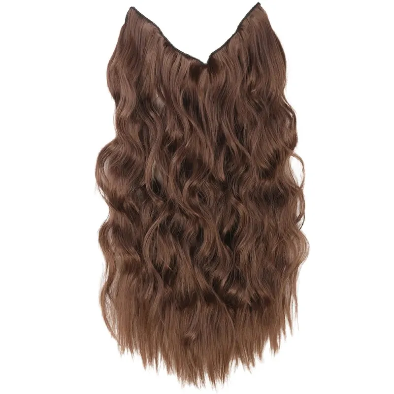 Black Halo Hair Extensions with Invisible Wire Adjustable Size 22inch Long Synthetic Wavy Curly Hairpieces for Women No Clip — image 14