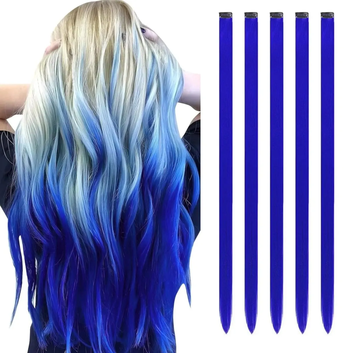 Synthetic 5PCS Colorful Hair Extensions Party Highlights Colorful Clip in Hair Extensions Straight Hairpieces for Women Girls — image 22