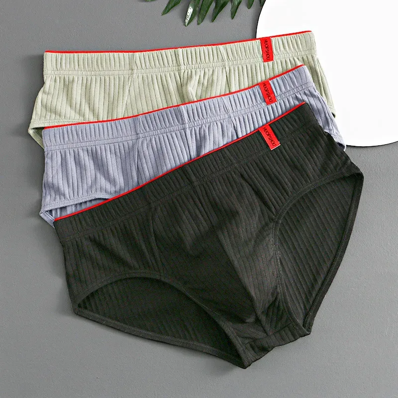 1/3 pièces hommes slips taille moyenne élastique doux respirant Anti-septique U convexe rayé couleur unie décontracté hommes caleçons sous-vêtements hommes — image 5