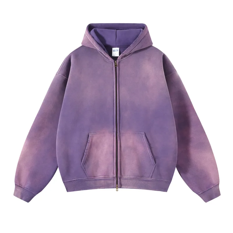 Heren Hoodies met ritssluiting Tie Dye Washed Dubbel oversized vest Sweatshirt Los Plus Pluche Gradiënt Heren Truien met capuchon Winter — image 3