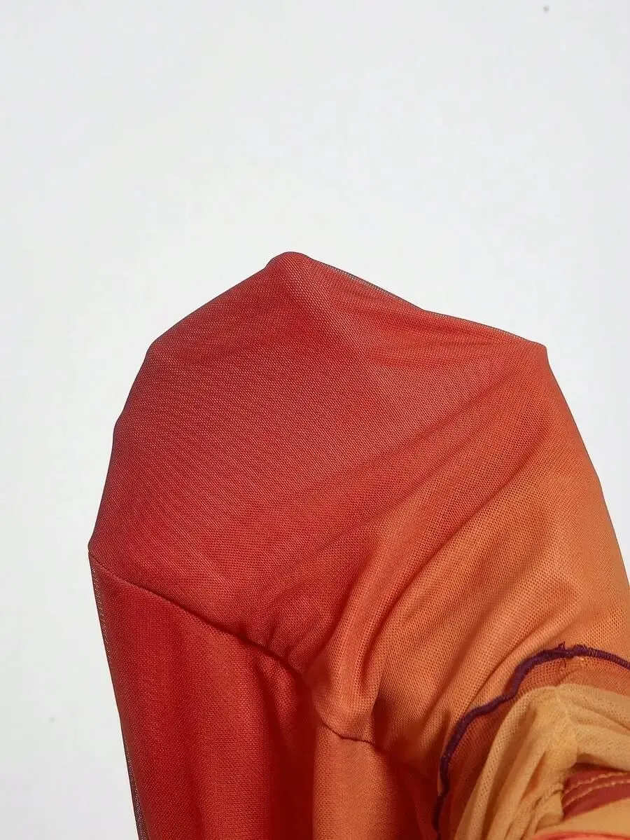 Vestido de alça espaguete assimétrico com gravata borboleta gradiente — image 6