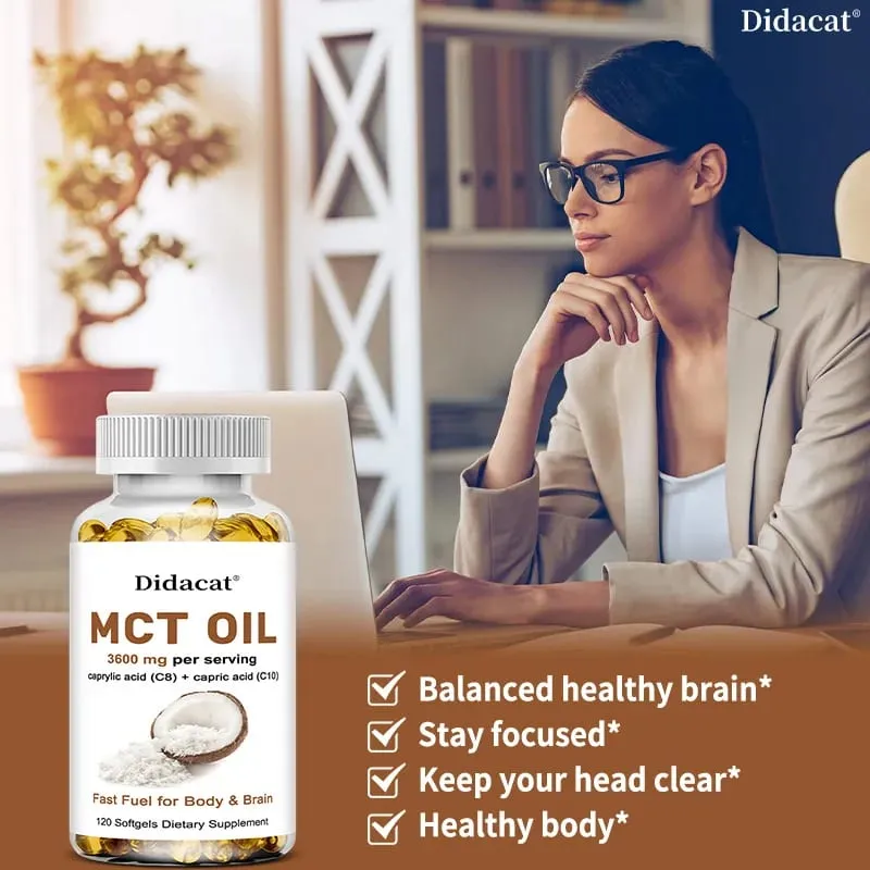 MCT Oil Capsules 30/60/120 Softgels 3600mg Per Serving C10 & C8 Brain Fuel Energy Weight Management Non-GMO Supplement — image 2