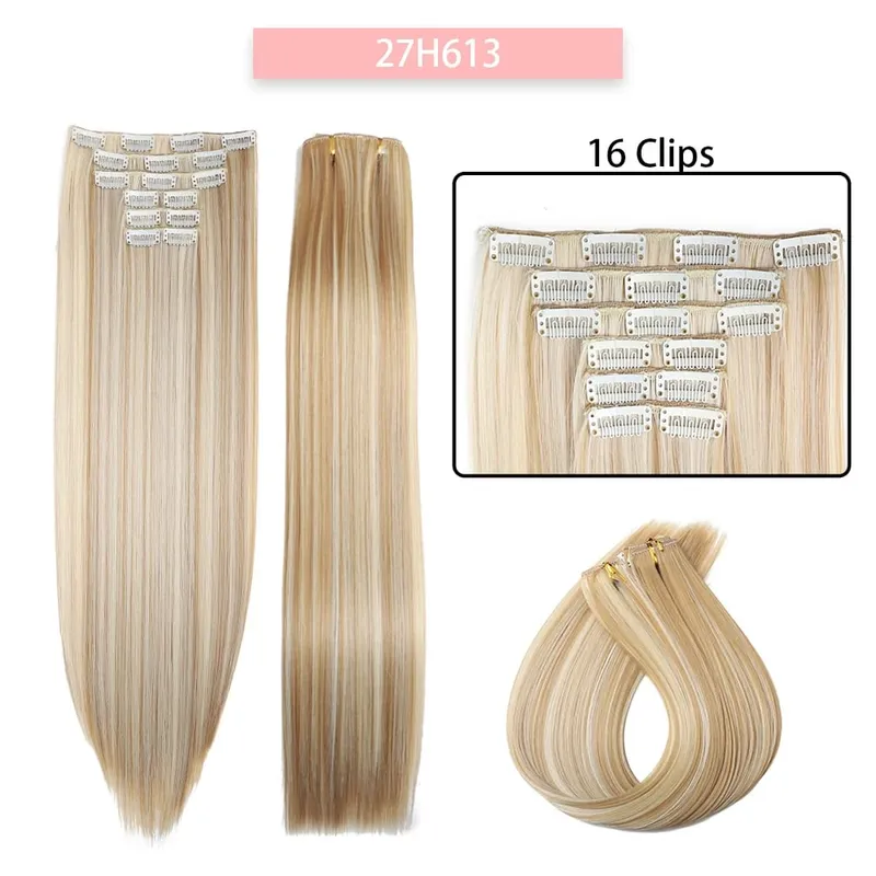 24Inchs 16 Clips in Synthetic Hair Extensions Long Straight Hairstyle Synthetic brown Black Hairpieces Heat Resistant False Hair — image 20