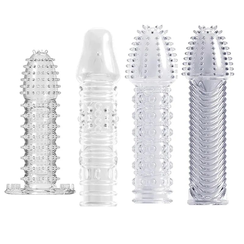 4pcs Delay Penis Sleeve Extension Reusable Condom Male Enlargement Dotted Clit Massage Cock Ring Thorn Vibrating Cover Sex Toys — image 15