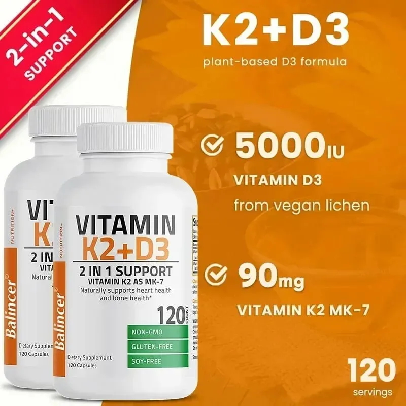 ויטמין K2 (MK7) עם תוסף D3 נוסחה שאינה GMO ויטמין D ו-K קומפלקס תמיכה טבעית לבריאות העצם החיסונית של הלב — image 2
