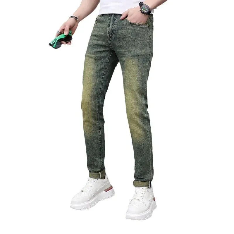 Newly Fashion Designer Men Jeans Retro Green Blue Slim Fit Ripped Jeans Men Trousers Vintage Casual Cotton Denim Pants Hombre — image 7