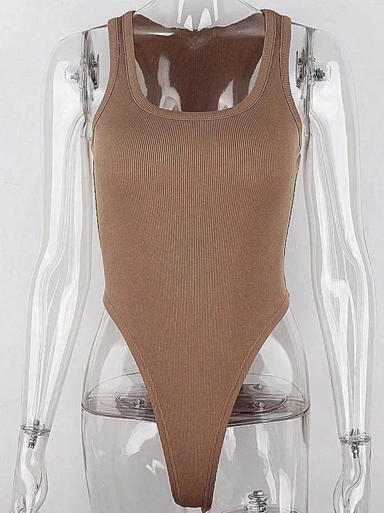 Sleeveless Knit Bodysuit 2024 Hot Summer Sexy Bodycon Off Shoulder Halter Tops Casual Street Bodice For Women ClubWear — image 7