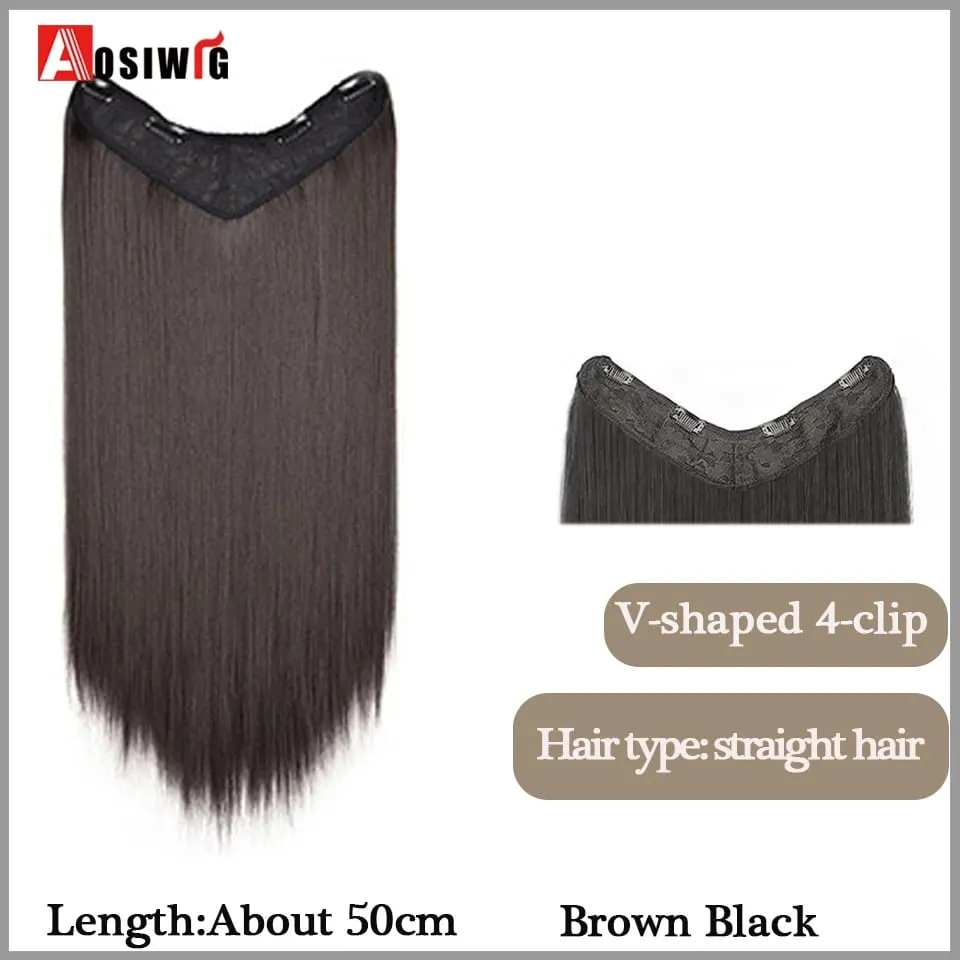 22inch Syntheic Long Straight Hair Extension V-shaped Layered 4 Clips Invisible Hairpiece Wig for Women Top of the Head Increase — image 11