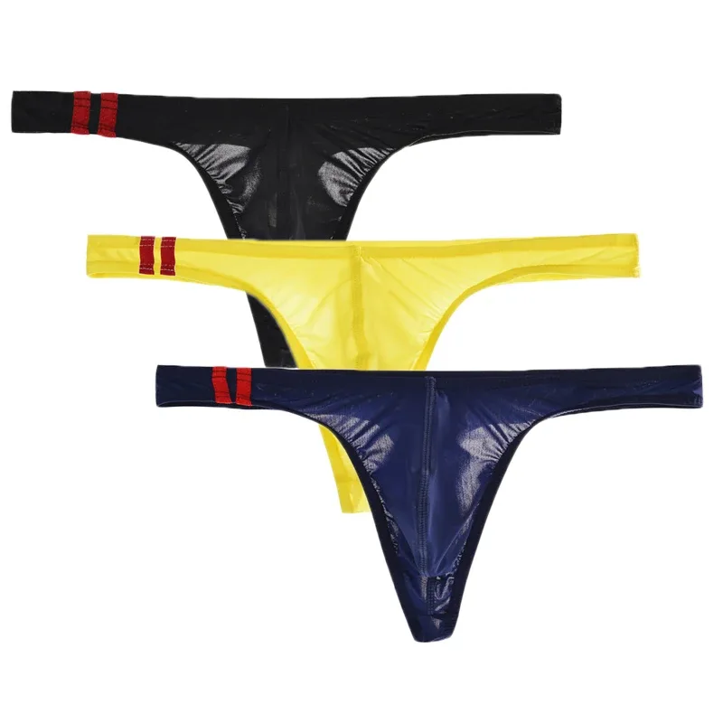3Pcs/lot Sexy Underwear Men's T-Back Underpants Thongs G-String Ice Silk Breathable Male Bikini Panties U Convex Pouch Undies — image 31