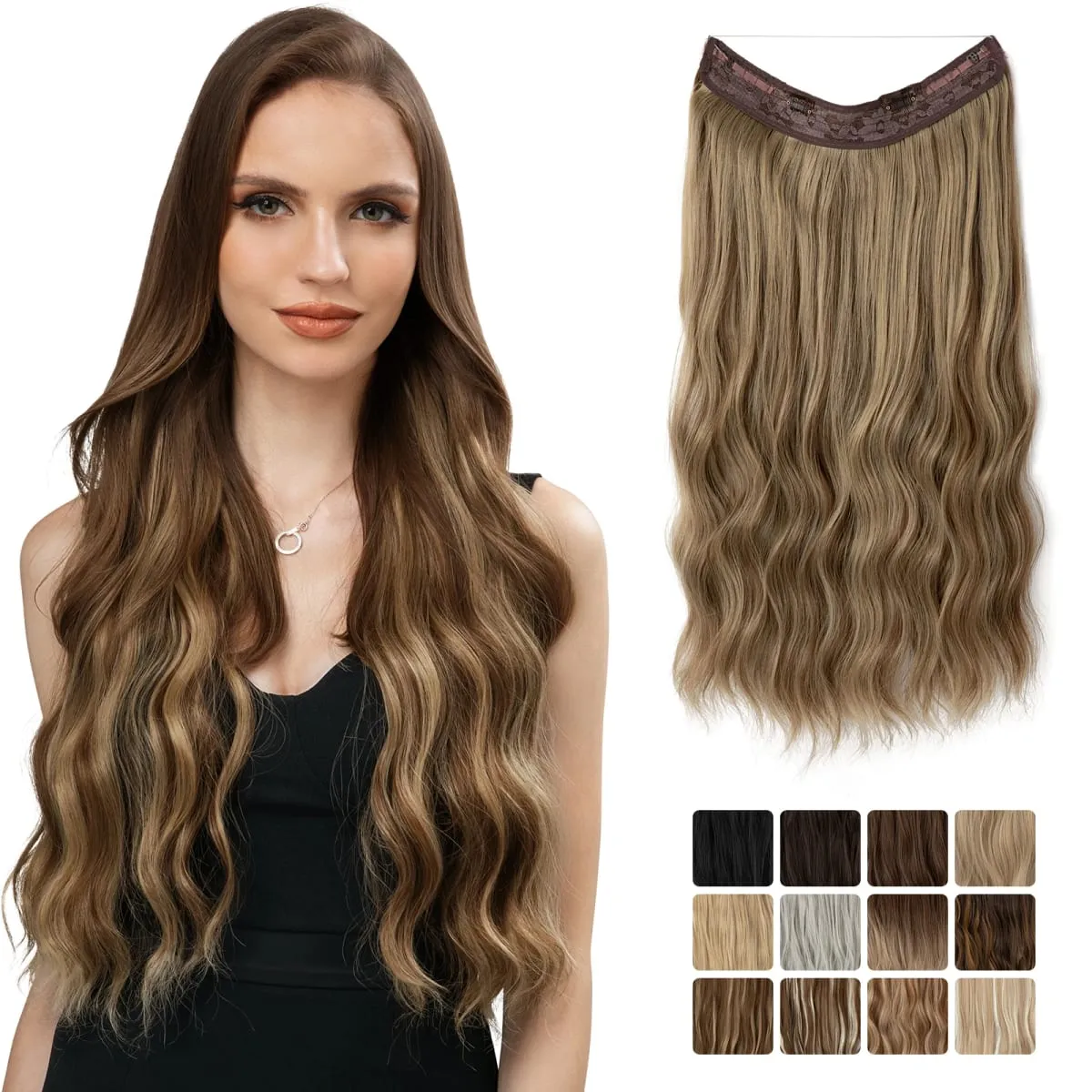 Synthetic Wave Invisible Clip in Hair Extensions Fish Line Ombre Natural Blonde Hairpiece Fake Hair Piece For Woman — image 2