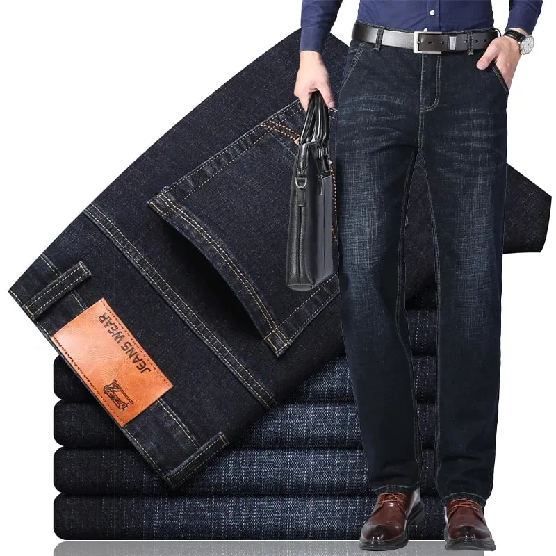 2026 Cotton Stretch Jeans Business Casual Men's Thin Denim Jeans Grey Spring Summer Brand New Fit Straight Lightweight