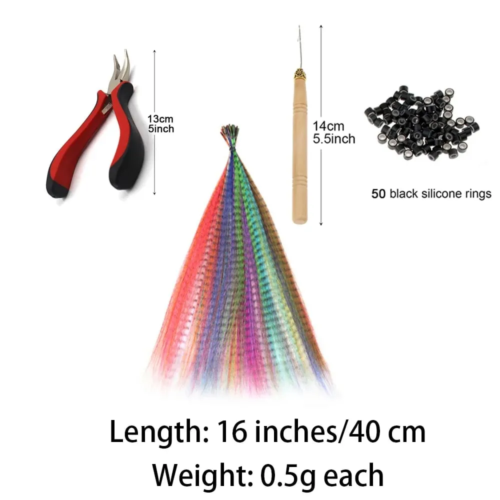 Synthetic Colored I-Tip Faux Feather Hair Extensions 16" 20 Strands/Pack Women's Heat Resistant Fiber Toolset Wig Accessories — image 8
