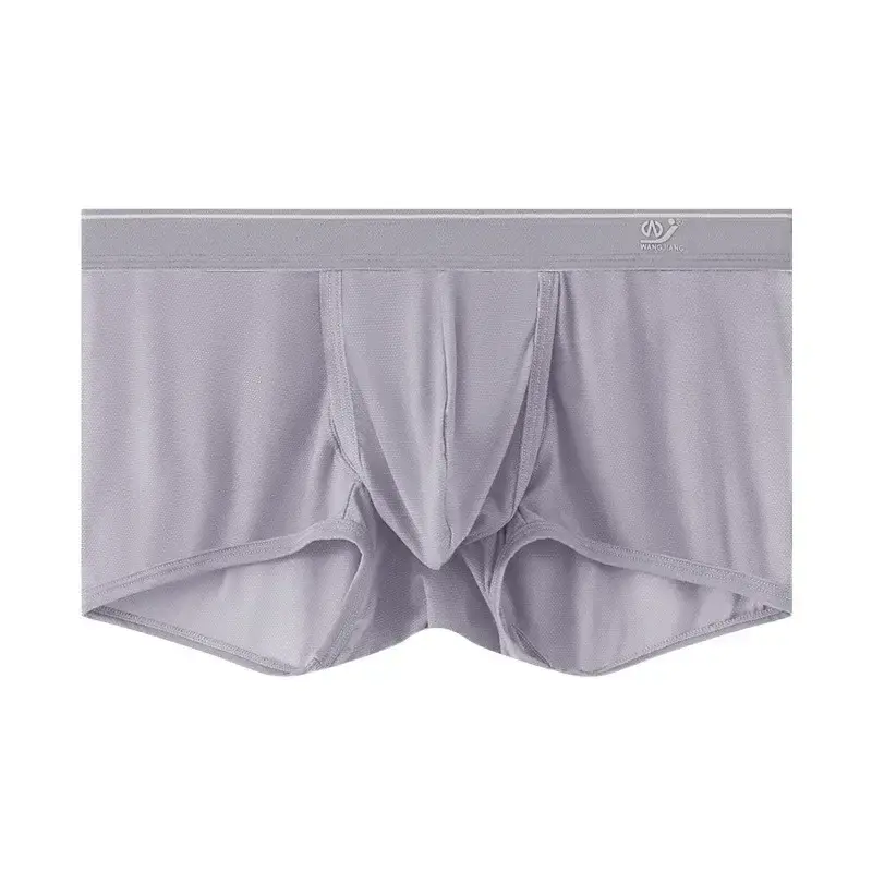 1pc/2pcs Men's Ice Silk Boxers Briefs Sexy Elastic Low Waist Underwear Open Front Soft Pouch Shorts Trunks