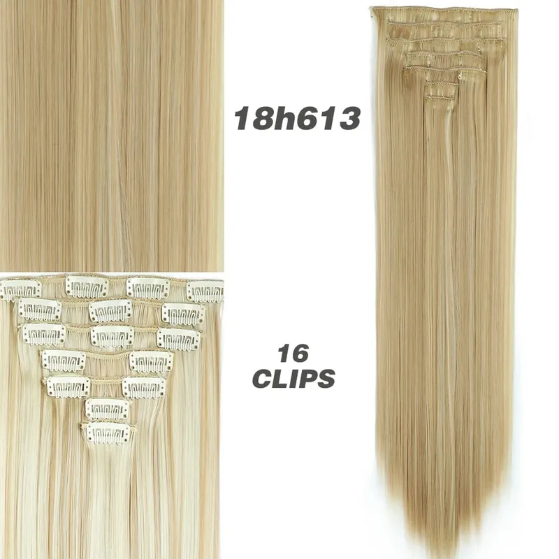 Synthetic 7Pcs/Set 22" Wavy Hairpiece Straight 16 Clips Hair Extensions Heat Resistant Styling False Hair — image 17