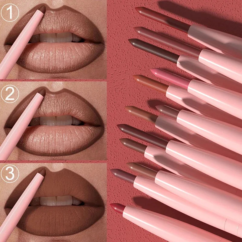 12 Colors Matte Red Brown Lipliner Pencil Waterproof Non-stick Cup Slim Lipstick Make Up Nude Pink Lip Liner Outline Lip Contour