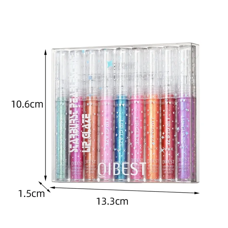 9Pcs/Sets Glitter Lip Glaze Liquid Lipstick Set Shine Lip Gloss Gift Box Natural Moisturizer Waterproof Lips Makeup For Women