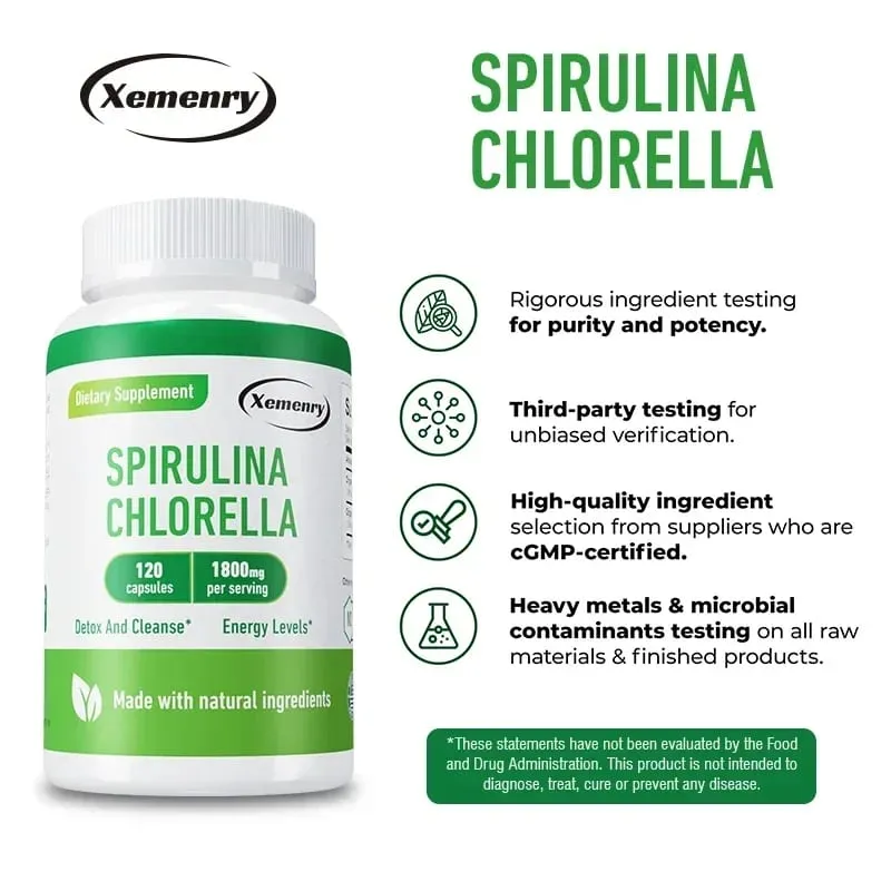 Spirulina Chlorella Kapsler - Understøtter hjerte-kar- og immunsystemets sundhed Kraftig antioxidant — image 4